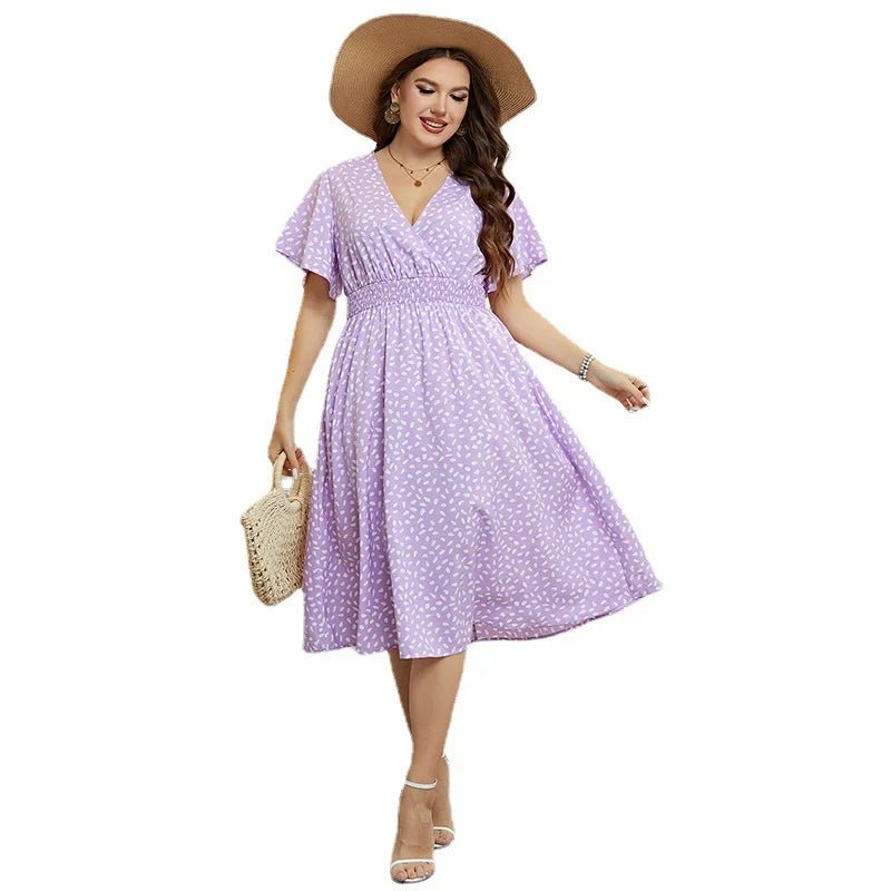 Popular summer V - neck purple loose plus size dress birthday dress for women wedding dresses - Polynesia Market