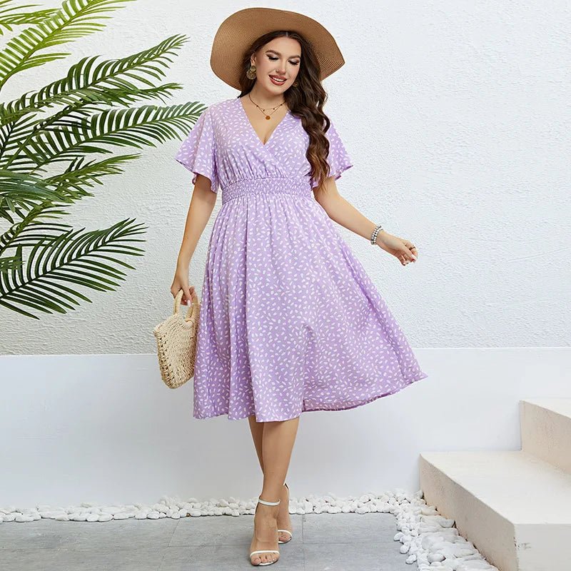 Popular summer V - neck purple loose plus size dress birthday dress for women wedding dresses - Polynesia Market