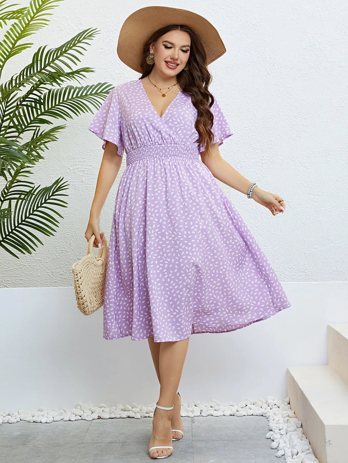 Popular summer V - neck purple loose plus size dress birthday dress for women wedding dresses - Polynesia Market