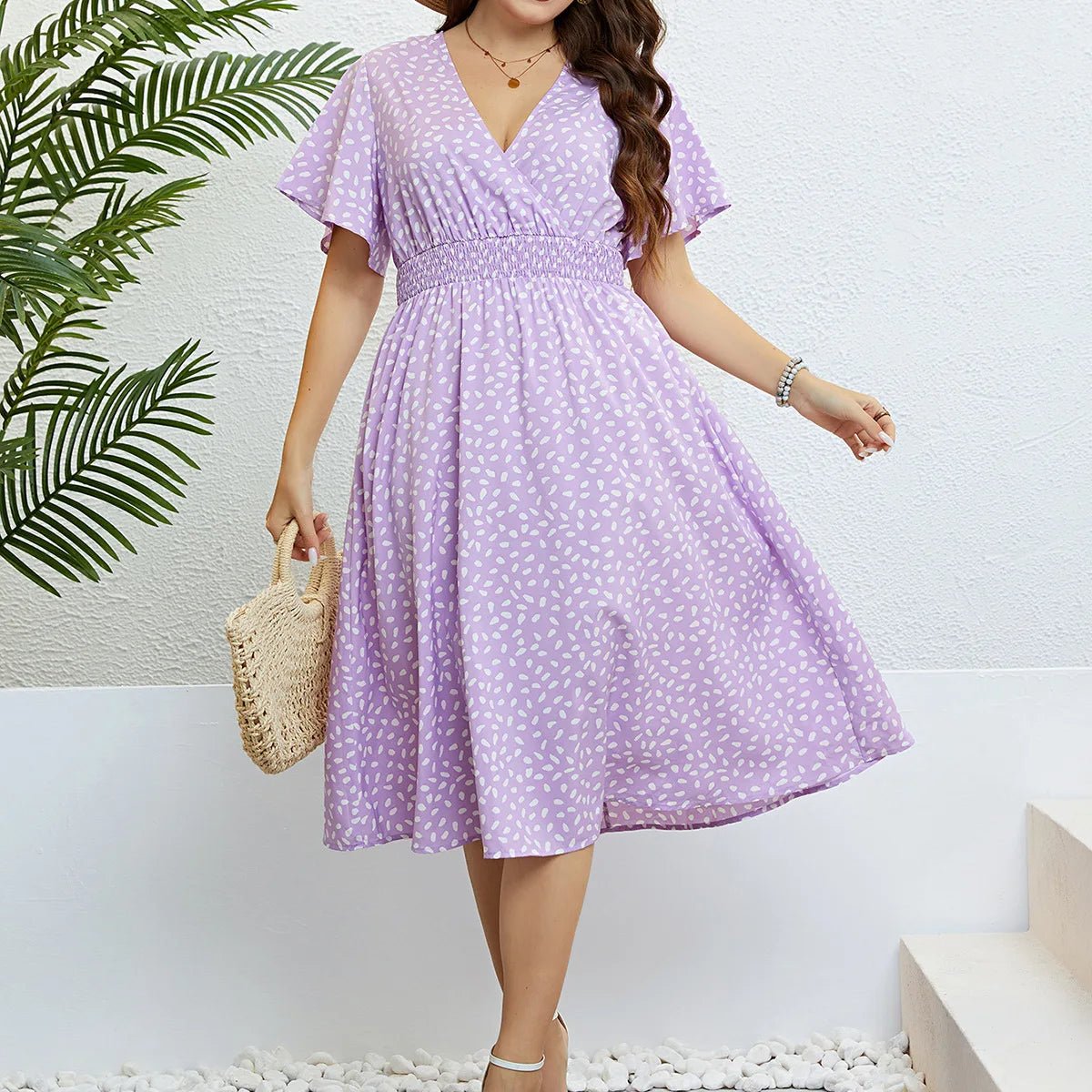 Popular summer V - neck purple loose plus size dress birthday dress for women wedding dresses - Polynesia Market