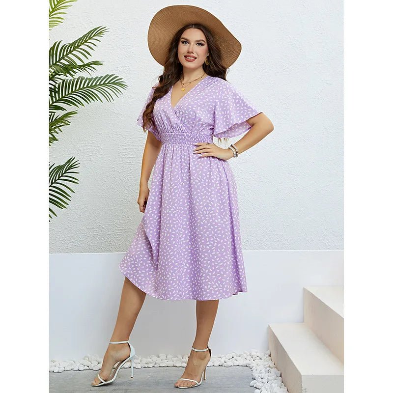 Popular summer V - neck purple loose plus size dress birthday dress for women wedding dresses - Polynesia Market