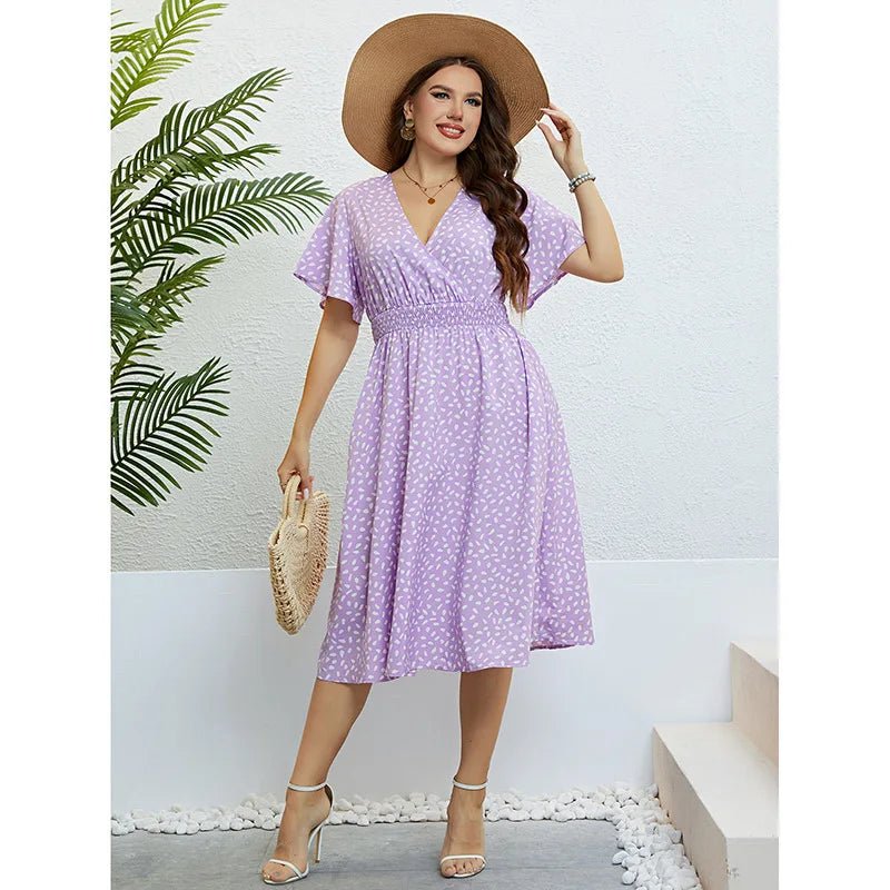 Popular summer V - neck purple loose plus size dress birthday dress for women wedding dresses - Polynesia Market