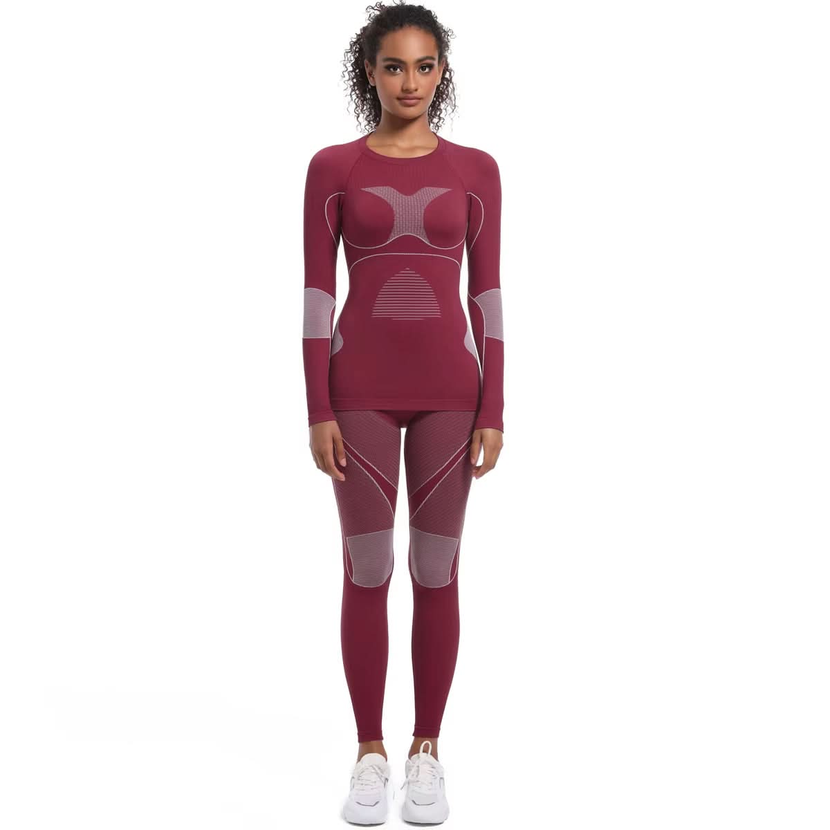 Seamless Knitted Long Sleeved Winter Thermal Underwear Set Yoga Set Women Breathable Sports Running Fitness Sets - Polynesia Market