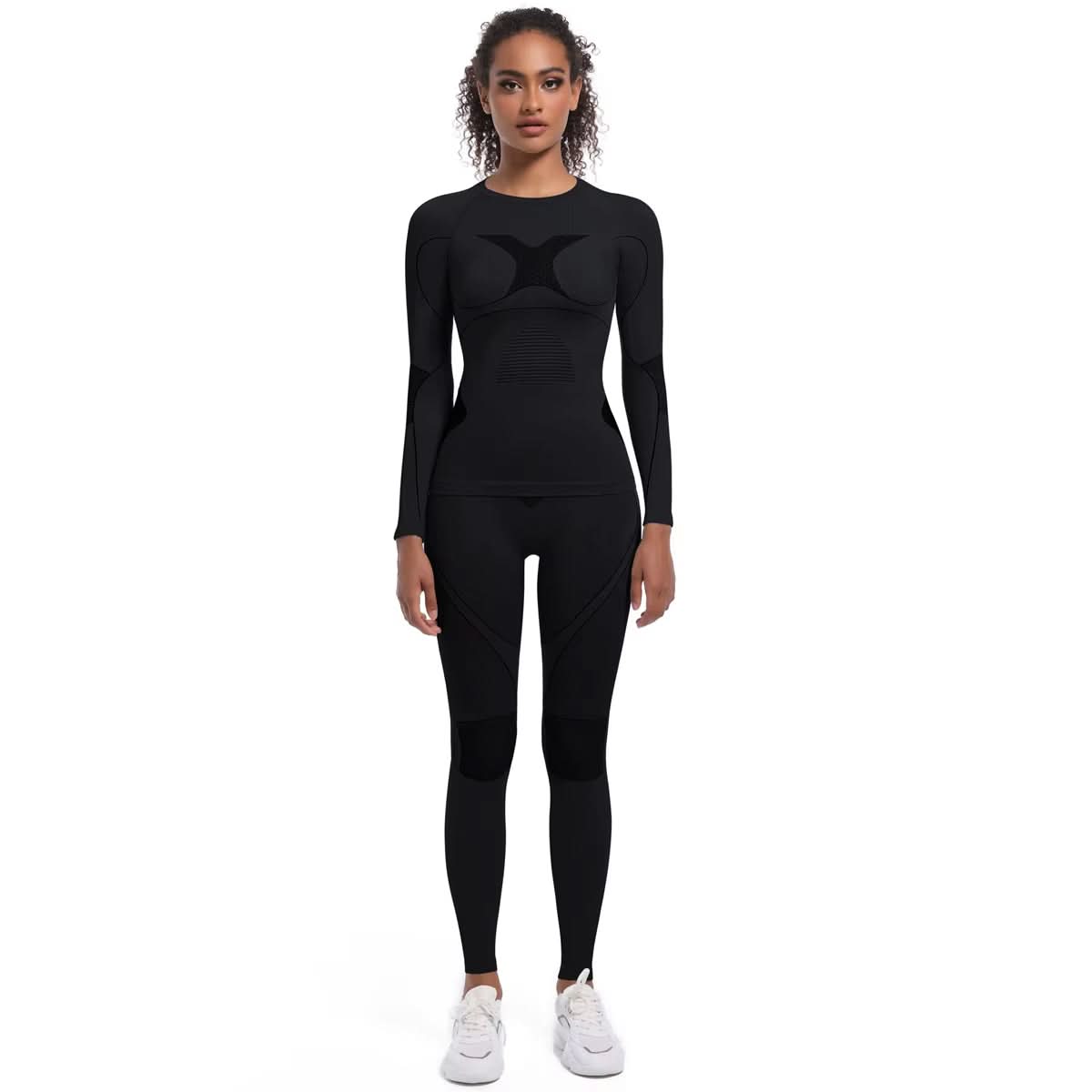 Seamless Knitted Long Sleeved Winter Thermal Underwear Set Yoga Set Women Breathable Sports Running Fitness Sets - Polynesia Market
