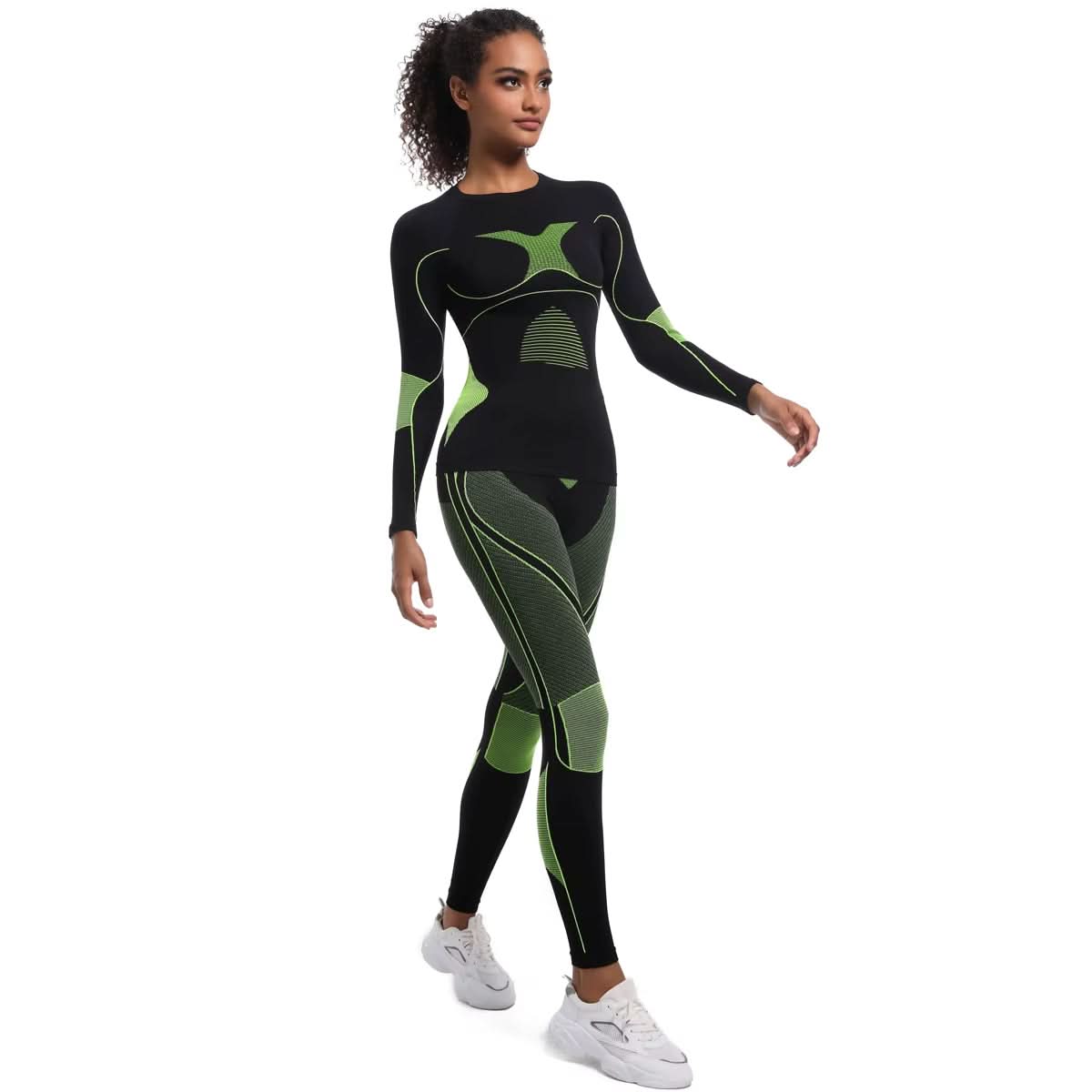 Seamless Knitted Long Sleeved Winter Thermal Underwear Set Yoga Set Women Breathable Sports Running Fitness Sets - Polynesia Market