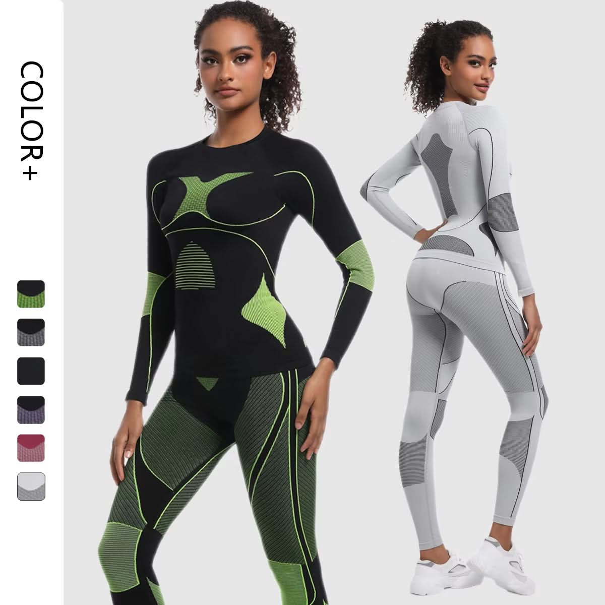 Seamless Knitted Long Sleeved Winter Thermal Underwear Set Yoga Set Women Breathable Sports Running Fitness Sets - Polynesia Market