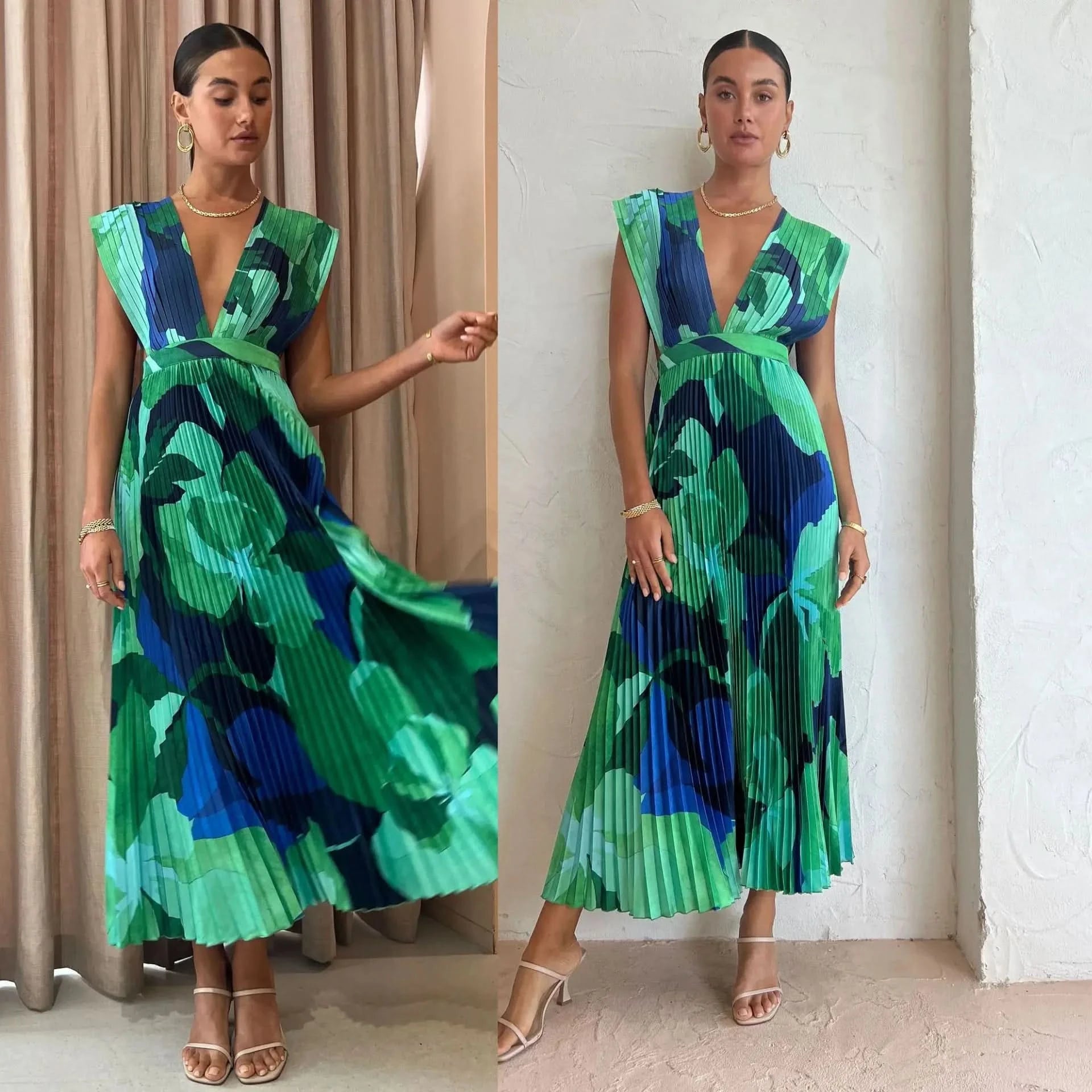 Sexy Dress New Pressed Pleated Sleeveless Dress Loose Holiday Women's Dress Beach Dress Summer Dress - Polynesia Market