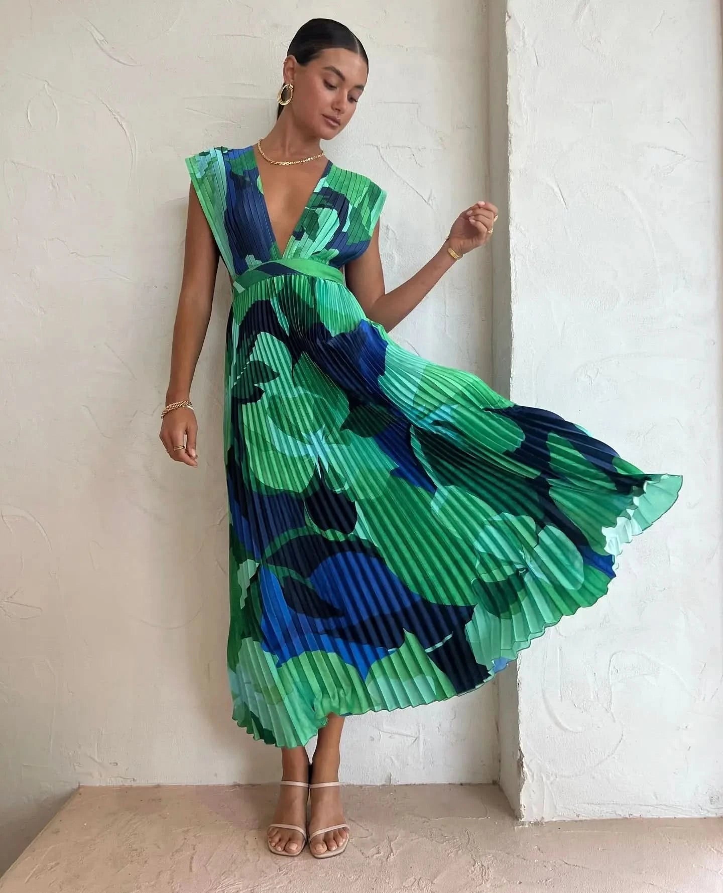 Sexy Dress New Pressed Pleated Sleeveless Dress Loose Holiday Women's Dress Beach Dress Summer Dress - Polynesia Market