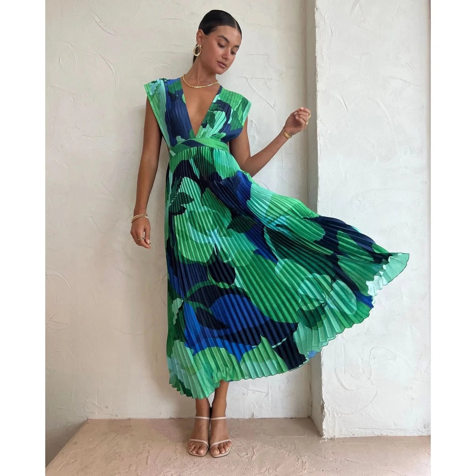 Sexy Dress New Pressed Pleated Sleeveless Dress Loose Holiday Women's Dress Beach Dress Summer Dress - Polynesia Market