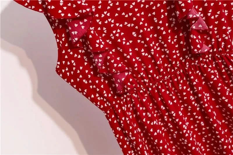 Summer Dress 2021 Elegant Sundress Slim Sleeveless Woman Vestidos Ruffles Knee Length Clothes Red Beach Party Dresses For Women - Polynesia Market