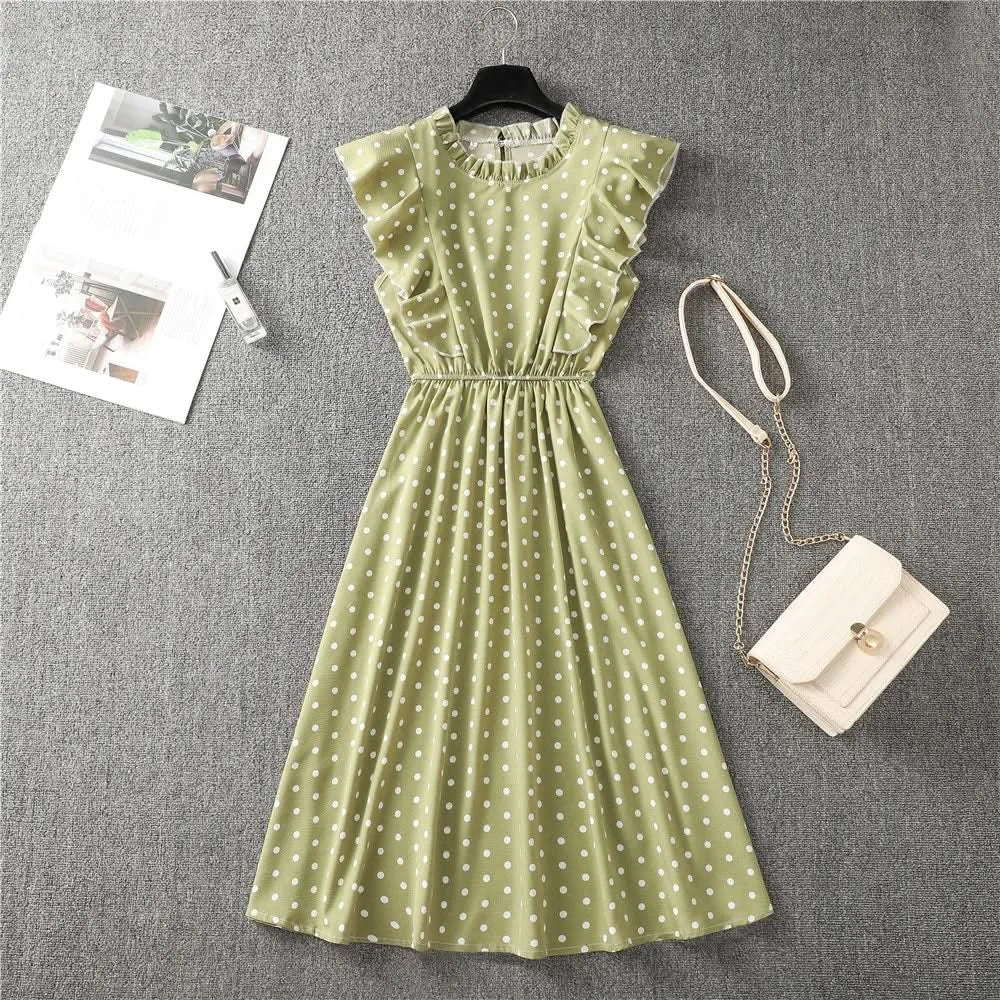 Summer Dress 2021 Elegant Sundress Slim Sleeveless Woman Vestidos Ruffles Knee Length Clothes Red Beach Party Dresses For Women - Polynesia Market