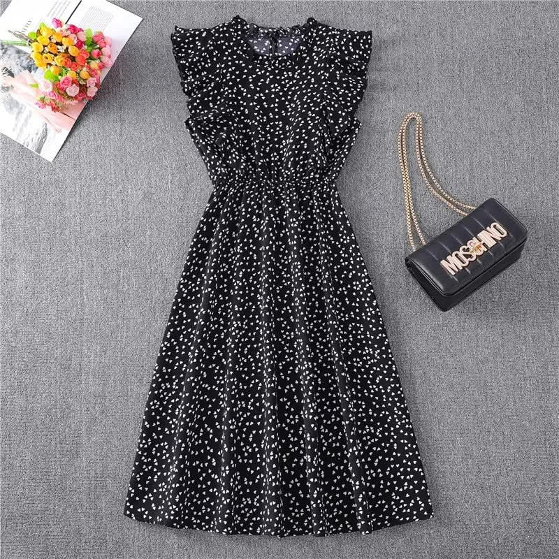 Summer Dress 2021 Elegant Sundress Slim Sleeveless Woman Vestidos Ruffles Knee Length Clothes Red Beach Party Dresses For Women - Polynesia Market