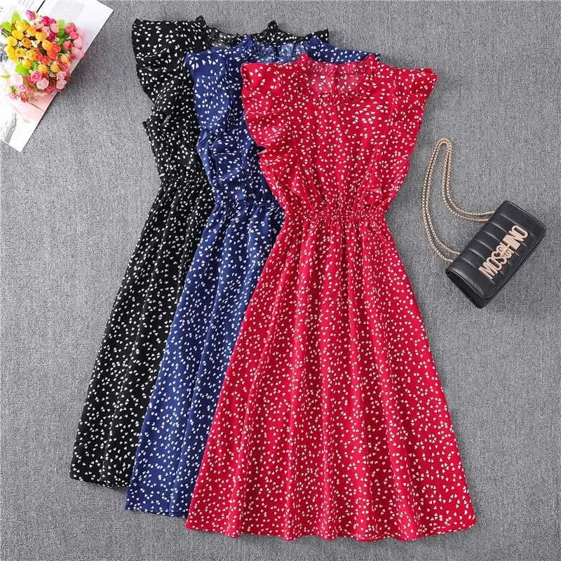 Summer Dress 2021 Elegant Sundress Slim Sleeveless Woman Vestidos Ruffles Knee Length Clothes Red Beach Party Dresses For Women - Polynesia Market