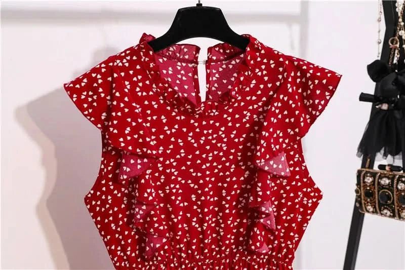 Summer Dress 2021 Elegant Sundress Slim Sleeveless Woman Vestidos Ruffles Knee Length Clothes Red Beach Party Dresses For Women - Polynesia Market