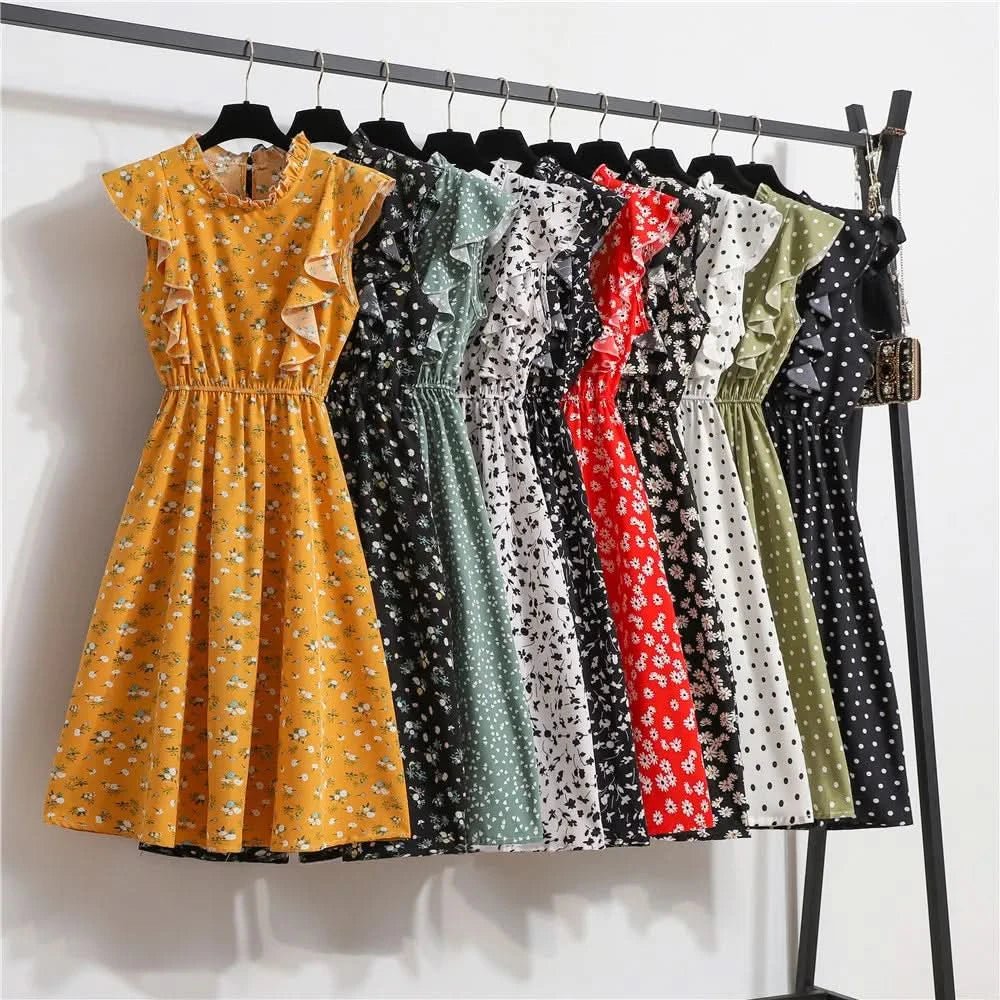 Summer Dress 2021 Elegant Sundress Slim Sleeveless Woman Vestidos Ruffles Knee Length Clothes Red Beach Party Dresses For Women - Polynesia Market