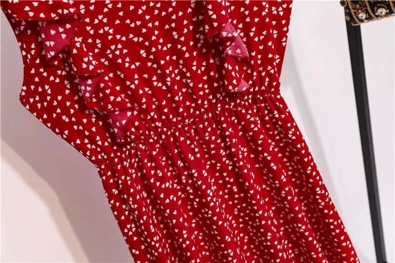 Summer Dress 2021 Elegant Sundress Slim Sleeveless Woman Vestidos Ruffles Knee Length Clothes Red Beach Party Dresses For Women - Polynesia Market