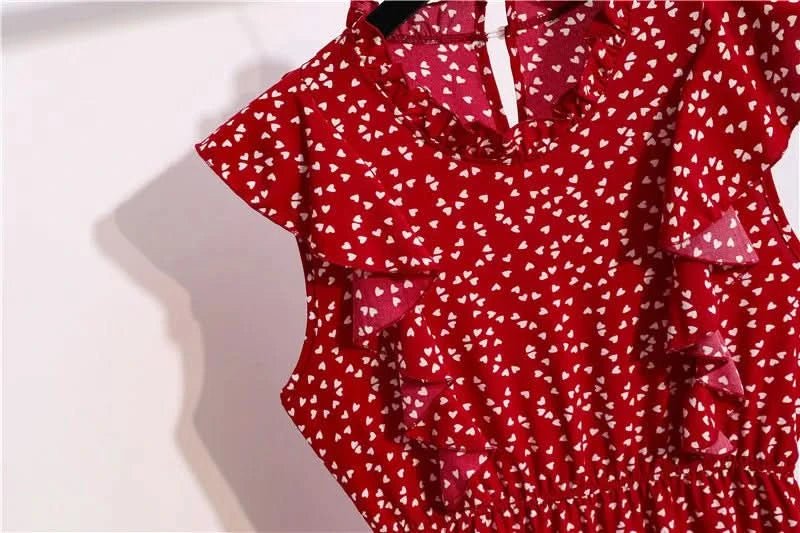 Summer Dress 2021 Elegant Sundress Slim Sleeveless Woman Vestidos Ruffles Knee Length Clothes Red Beach Party Dresses For Women - Polynesia Market