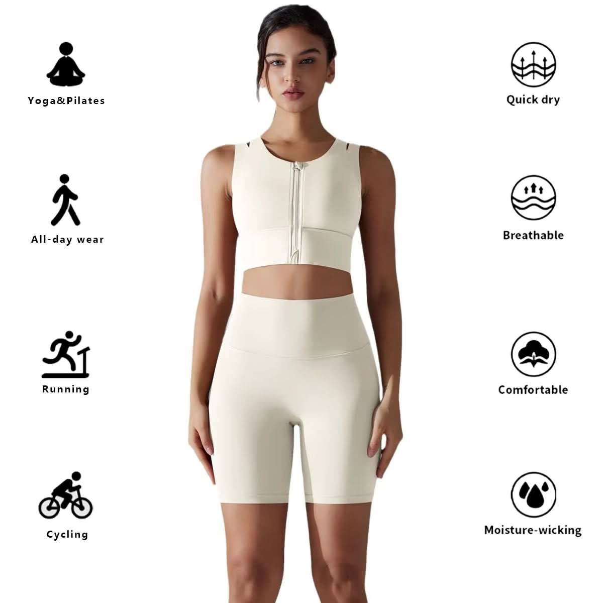 Woman'S Yoga Sets Zipper Gym Tops and Shorts Sports Outfits Female Yoga Overalls Workout Clothes Fitness Suit - Polynesia Market