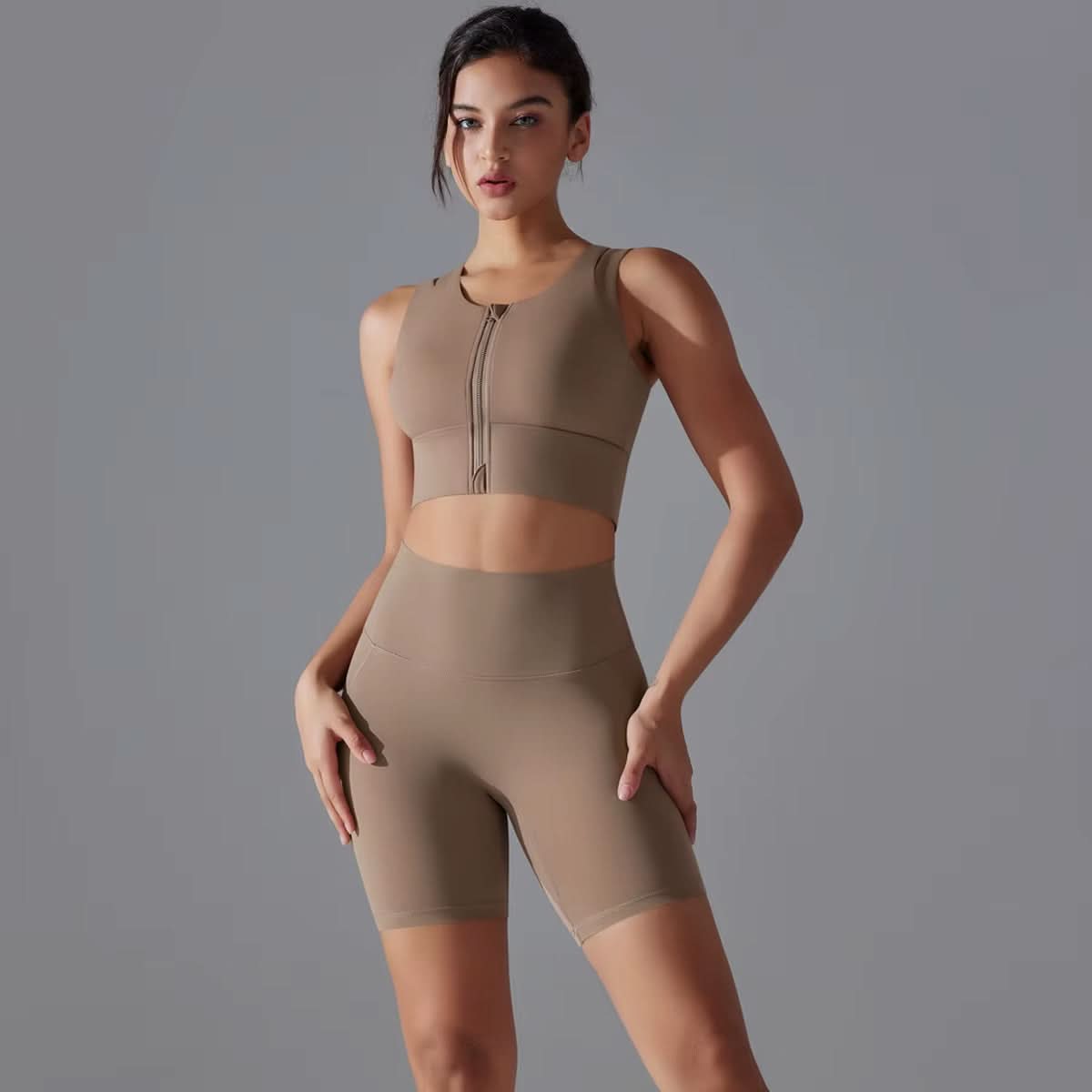 Woman'S Yoga Sets Zipper Gym Tops and Shorts Sports Outfits Female Yoga Overalls Workout Clothes Fitness Suit - Polynesia Market