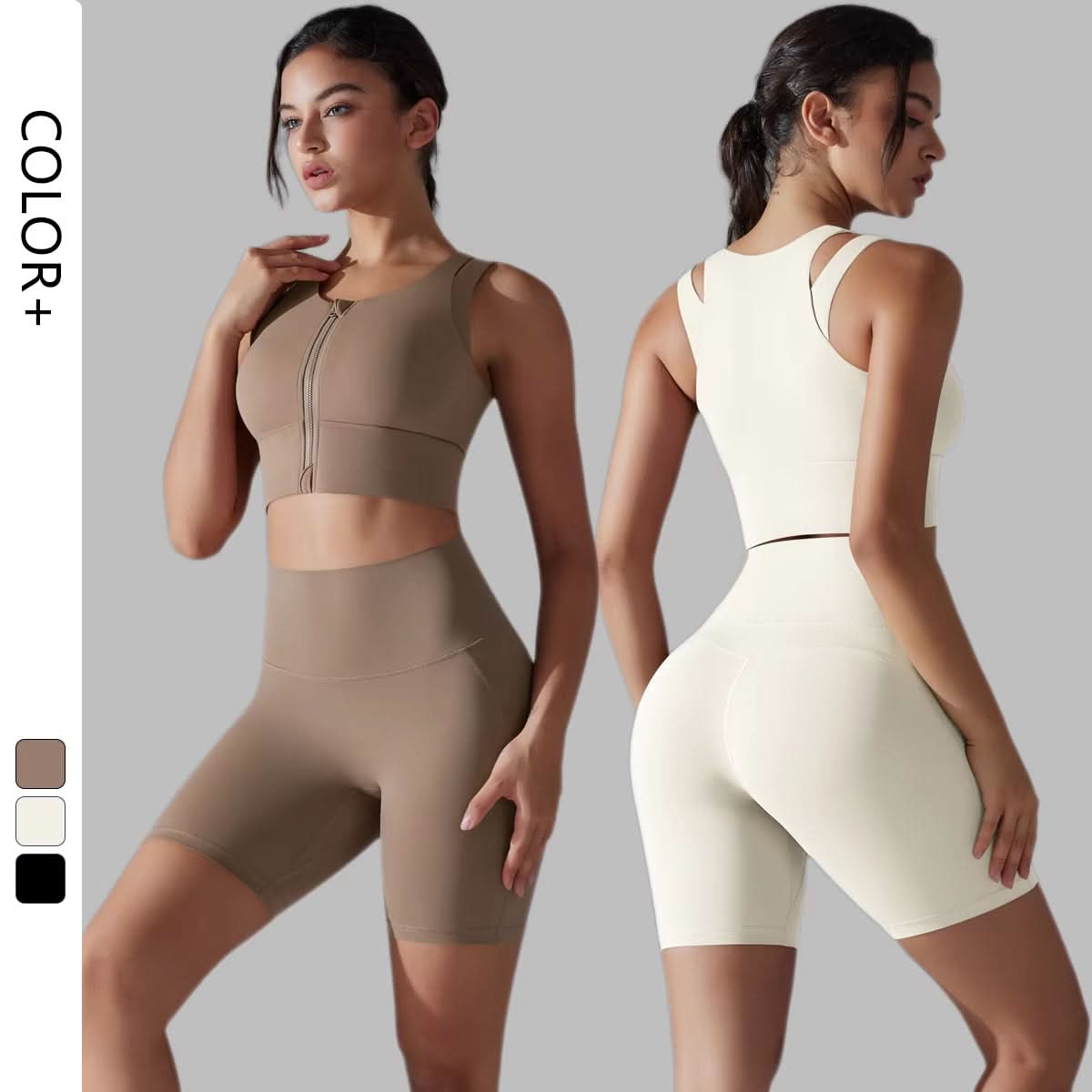 Woman'S Yoga Sets Zipper Gym Tops and Shorts Sports Outfits Female Yoga Overalls Workout Clothes Fitness Suit - Polynesia Market