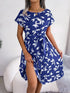 Women Printing Short Sleeve Summer Midi Dress Elegant Lace Up Waist Bohemian A - line Dresses Fashion Casual Party Dress Vestido - Polynesia Market