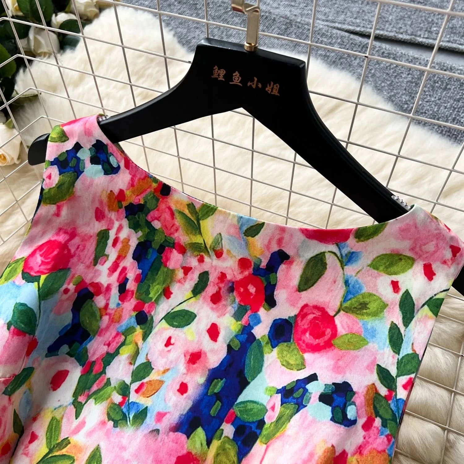 Women Sleeveless Elegant Dress Retro Elegant High Waisted Pleated Printed Formal Dresses Ladies Summer Slim A - line Long Robe - Polynesia Market