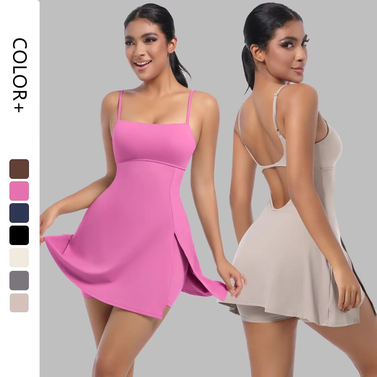 Women Sleeveless Moisture Wicking Tennis Dresses Flared Pleated Golf Jumpsuit Gym Skirts - Polynesia Market