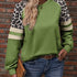 Women's Fashion Pullover Hoodie, Leopard Print and Stripe Contrast Raglan Sleeves, Round Neck, Polyester Knit, Casual Sweatshirt for All Seasons - Polynesia Market