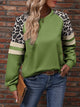 Women's Fashion Pullover Hoodie, Leopard Print and Stripe Contrast Raglan Sleeves, Round Neck, Polyester Knit, Casual Sweatshirt for All Seasons - Polynesia Market