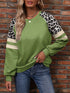 Women's Fashion Pullover Hoodie, Leopard Print and Stripe Contrast Raglan Sleeves, Round Neck, Polyester Knit, Casual Sweatshirt for All Seasons - Polynesia Market