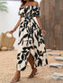 Women'S Off - Shoulder High Slit Dress, Polyester 100% Woven Fabric, All - Season Vacation Style, Plant Print A - Line Maxi Dress for Beach & Holiday - Polynesia Market