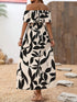 Women'S Off - Shoulder High Slit Dress, Polyester 100% Woven Fabric, All - Season Vacation Style, Plant Print A - Line Maxi Dress for Beach & Holiday - Polynesia Market