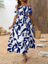 Women'S Off - Shoulder High Slit Dress, Polyester 100% Woven Fabric, All - Season Vacation Style, Plant Print A - Line Maxi Dress for Beach & Holiday - Polynesia Market