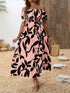 Women'S Off - Shoulder High Slit Dress, Polyester 100% Woven Fabric, All - Season Vacation Style, Plant Print A - Line Maxi Dress for Beach & Holiday - Polynesia Market