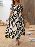 Women'S Off - Shoulder High Slit Dress, Polyester 100% Woven Fabric, All - Season Vacation Style, Plant Print A - Line Maxi Dress for Beach & Holiday - Polynesia Market