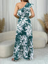 Women'S One - Shoulder Floral Print Ruffle Maxi Dress, Casual Polyester A - Line Gown, Woven Fabric, for Spring/Summer/Fall Vestido - Polynesia Market