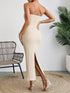 Women's Sexy Twist Front Cut - Out Backless Tube Dress - Slim Fit, High - Slit Beige Bodycon for Spring/Summer, Stretchy Polyester Blend, Elegant Knot Detail, Machine Washable - Polynesia Market