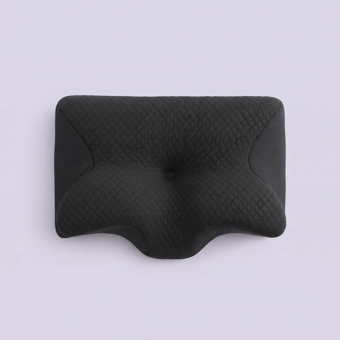 Oreiller cervical noir vu de dessus, forme papillon